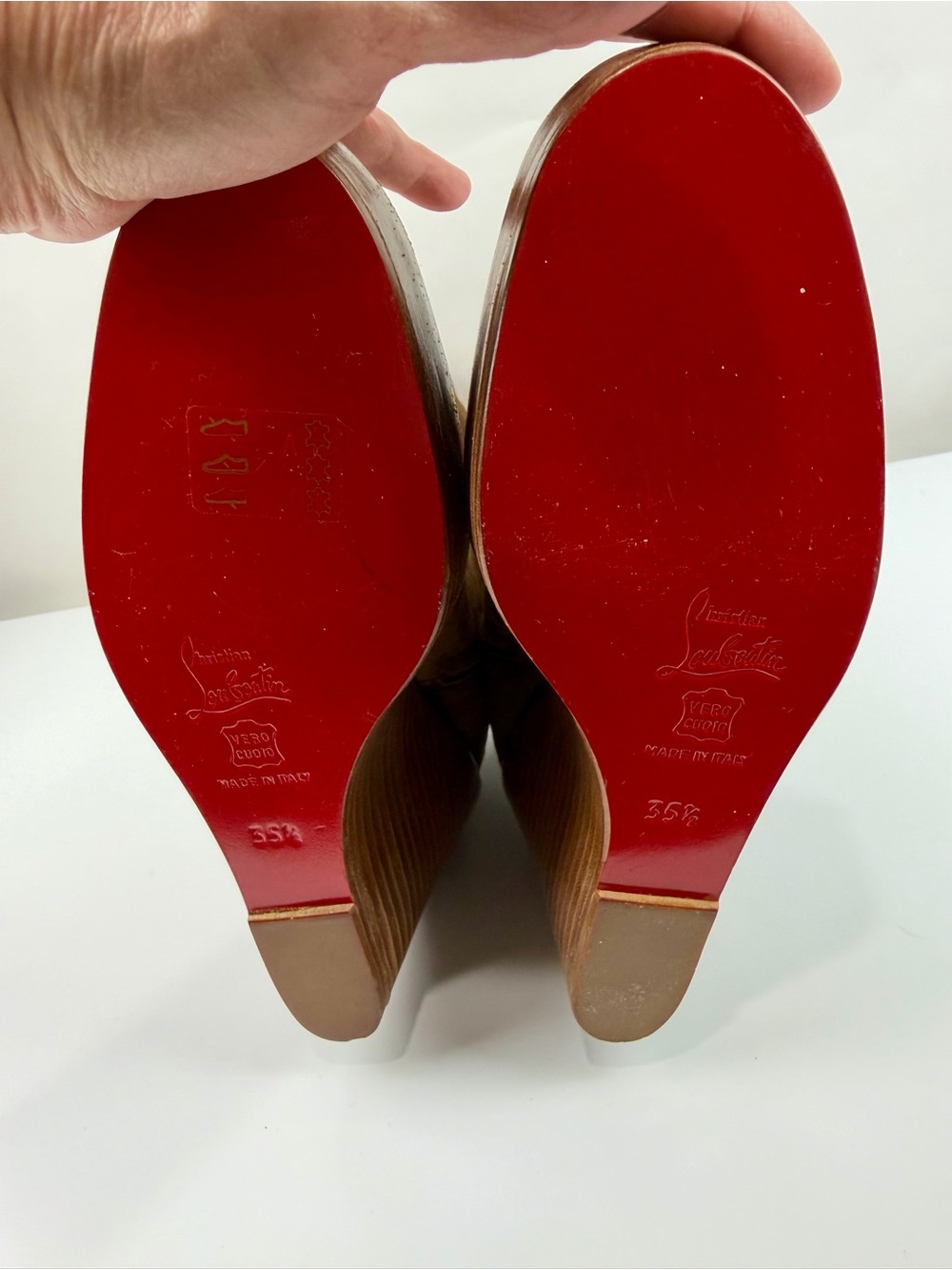 Christian Louboutin Chestnut Suede Knee Boots with Gold Button Detail - Picture 3 of 14